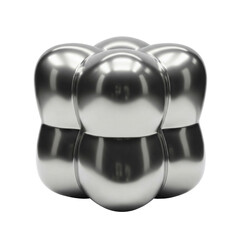 Poster - a contemporary silver sculpture featuring smooth, rounded forms and reflections set against a black 