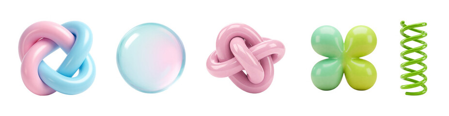 Wall Mural - colorful abstract 3d shapes: a collection of twisted and curved forms in pink, blue, and green showc