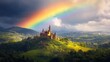 © dsant - Majestic Castle, Rainbow, and Serene Hillscape