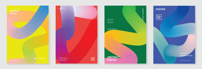 Aufkleber - Abstract line wave gradient poster background vector set. Cover template with vibrant perspective line wave in motion. Ideal design for social media, cover, banner, flyer, music, ads.