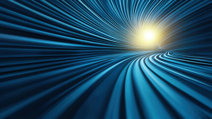 Wall Mural - abstract artistic image of blue wave patterns leading towards a bright light source in space