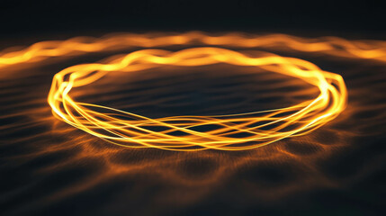 Wall Mural - circular wave pattern with orange light trails on a dark background for creative design projects