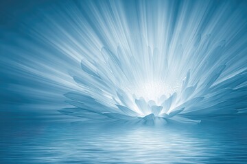 Wall Mural - Glowing lotus flower emerges from tranquil water with radiant light expanding outward