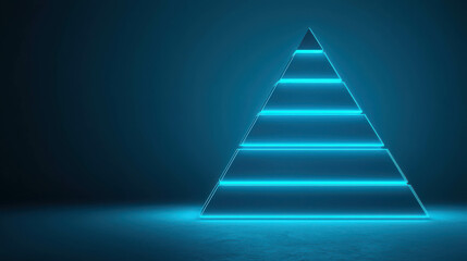 Wall Mural - neon blue pyramid shape with glowing lines in dark background for abstract concepts