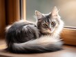 © V.Semeniuk - Cat enjoys warm sunbeams while resting on a windowsill in the afternoon