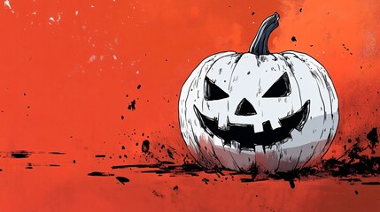 Aufkleber - Spooky halloween pumpkin carving with grunge background illustration