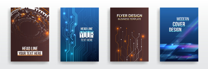 Poster - Modern technology design for posters. Futuristic background for flyer, brochure. Scientific cover template for presentation, banner. Page layout set for sci-fi. Set of high-tech covers for marketing.