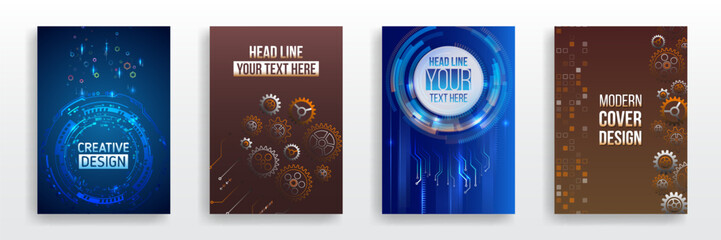 Poster - Page layout set for sci-fi. Set of high-tech covers for marketing. Modern technology design for posters. Futuristic background for flyer, brochure. Scientific cover template for presentation, banner.