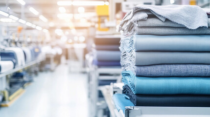 Poster - Close-up view of clean and organized fabric stacks in a workshop Generative AI