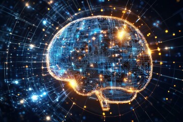 Wall Mural - futuristic digital brain with circuit patterns and glowing lights