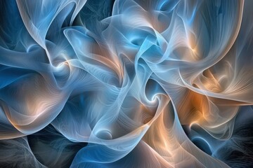 Wall Mural - Ethereal Swirls and Light Patterns in Soft Blue and Orange Hues