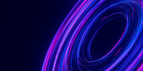 Wall Mural - closeup of circular data light speed flow. abstract round digital data stream of quantum computing. 