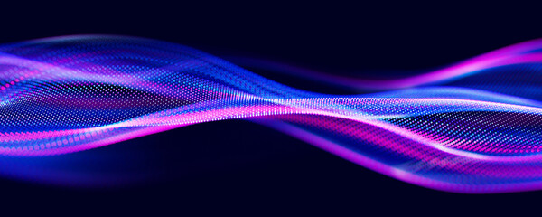 Wall Mural - abstract wave of particles. big data digital flow concept. llm learning process, ai technology. quan