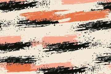 Wall Mural - Abstract brush stroke pattern in coral, black, and cream hues