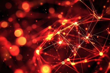 Wall Mural - Abstract Red Light Background with Glowing Connections and Sparks