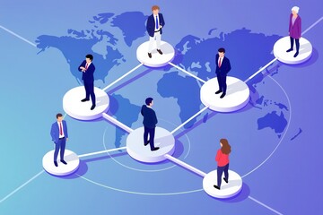 Aufkleber - A digital illustration of a global network connecting diverse professionals, symbolizing collaboration and communication across the world.
