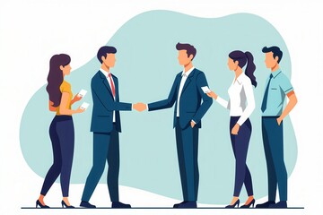 Aufkleber - A group of professionals engaged in a handshake, symbolizing collaboration and networking in a corporate setting.