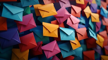 Poster - Collection of vibrant envelopes soaring through the sky, symbolizing the idea of email marketing
