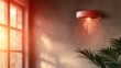 ©  Shomixer - A smoke detector surrounded by steam and sunlight, serving as a reminder of home safety, combining functionality with aesthetic beauty in a peaceful living space.