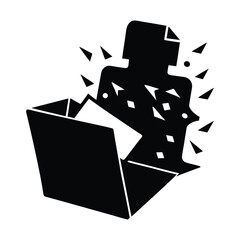 Silhouette of code transforming into an executable file on white background