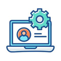 Poster - Laptop with User and Gear Icon Representing Campaign Management and Strategy