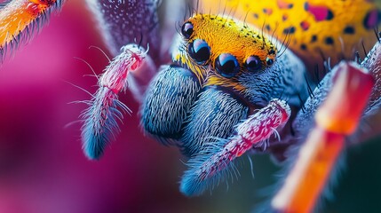 Poster - Vibrant jumping spider displaying its vivid colors and intricate details while perched
