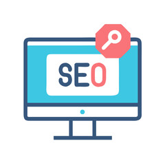 Poster - Monitor with SEO Tag Icon Representing Search Engine Optimization and Digital Marketing