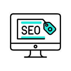 Fototapete - Monitor with SEO Tag Icon Representing Search Engine Optimization and Digital Marketing