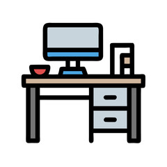 Poster - Office Desk with Computer Icon Representing Workspace and Digital Productivity