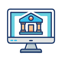 Poster - Online Banking on Monitor Icon Representing Digital Financial Services and Transactions