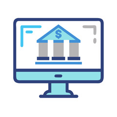 Poster - Online Banking on Monitor Icon Representing Digital Financial Services and Transactions
