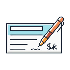 Poster - Signed Cheque with Pen Icon Representing Banking Payment and Financial Authorization