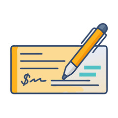 Poster - Signed Cheque with Pen Icon Representing Banking Payment and Financial Authorization