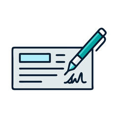 Poster - Signed Cheque with Pen Icon Representing Banking Payment and Financial Authorization