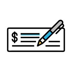 Poster - Signed Cheque with Pen Icon Representing Banking Payment and Financial Authorization