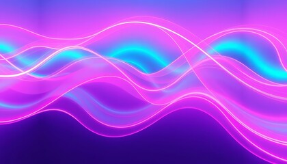 Wall Mural - abstract pink & blue neon wave panorama, copy space, pink, sea
