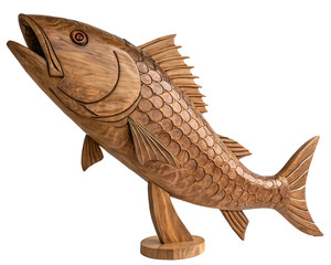 Wall Mural - Wooden Fish Sculpture PNG Transparent Background - High-Quality Decorative Image