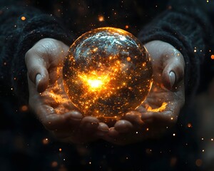 Poster - celestial being holding a glowing orb radiating new life and cosmic beginnings