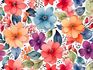 Wall Mural - Vintage Hibiscus Bliss: Seamless Floral Pattern Wallpaper Design Featuring Butterflies for Spring and Summer Decor