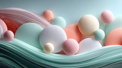 Wall Mural - pastel circles & wavy fabric create soft abstract design