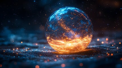 Poster - glowing crystal orb floating in the cosmic darkness