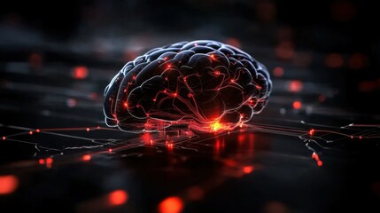 Conceptual image of artificial intelligence with a glowing brain and digital circuit background.