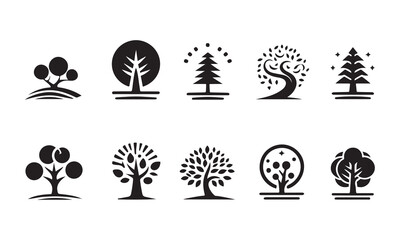 set of a minimalist tree silhouette icons vector art on white background