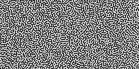 Poster - Turing reaction diffusion monochrome seamless pattern with chaotic motion .Linear design with biological shapes. Organic lines in memphis. abstract turing organic wallpaper background .	