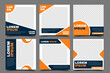 © Applesix_std - Set of square banner template design. Modern social media post with orange and blue color. Usable for social media post and web ads.