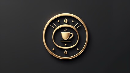 a minimalist vintage coffee shope logo rendered in lustrous metallic gold