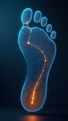 Wall Mural - digital footprint concept with glowing blue dots on dark background.