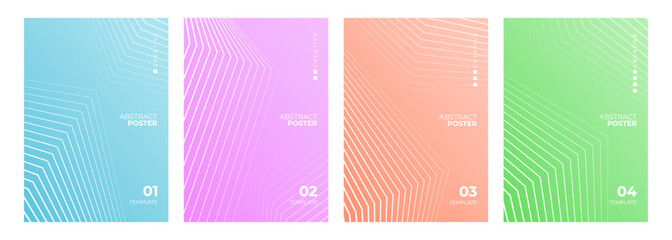 Poster - Set of color abstract posters. White line patterns. Minimalist cover templates. Futuristic backgrounds for creative graphic design. Vector illustration.
