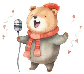 Wall Mural - png cute bear singing microphone mammal