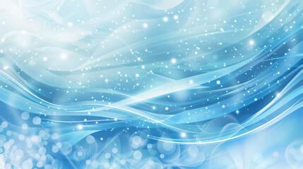 Aufkleber - Blue and white abstract background with wavy lines, sparkles, and bokeh effect